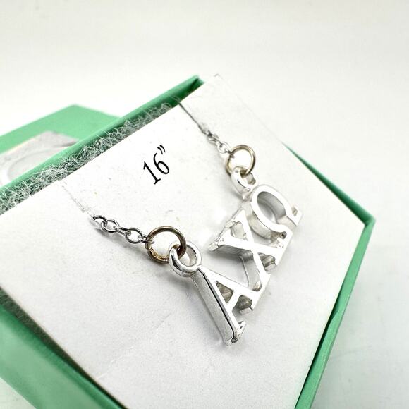 16” IOB ALP Silver Tone Alpha Cho Omega Sorority Greek Life Pendant Necklace - Picture 5 of 5